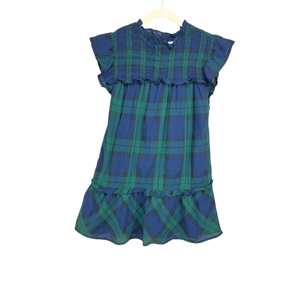Vineyard Vines Charleston Green Plaid Flutter Sleeve Smocked Dress Girls Small